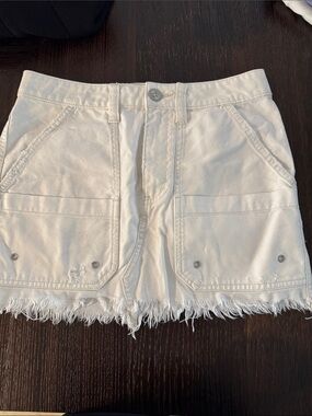 Free People White Frayed-Hem Mini Skirt